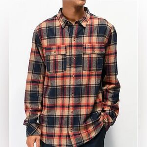 Dravus Zumiez Men’s Jubal Navy & Tobacco Flannel Shirt Red Cream Size Medium
